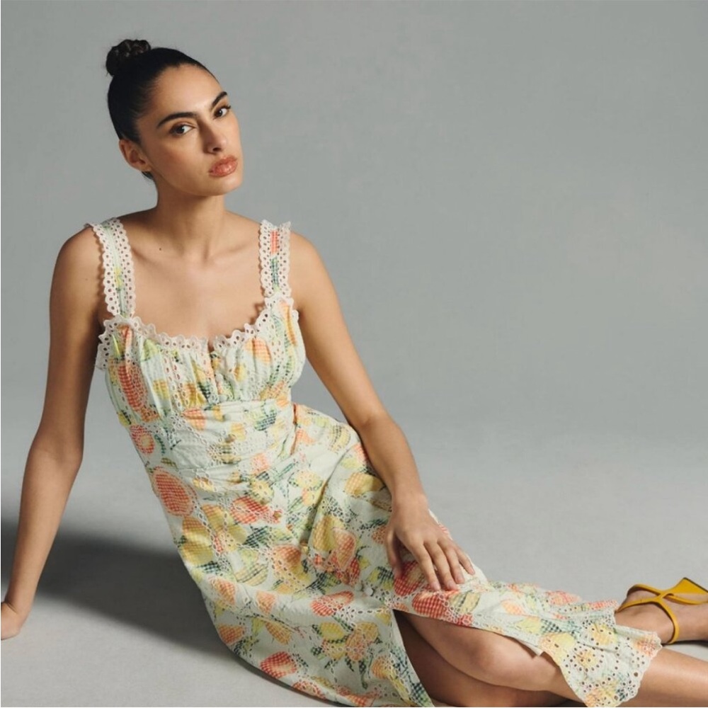 Anthropologie Ruffled Eyelet Fruit Dress